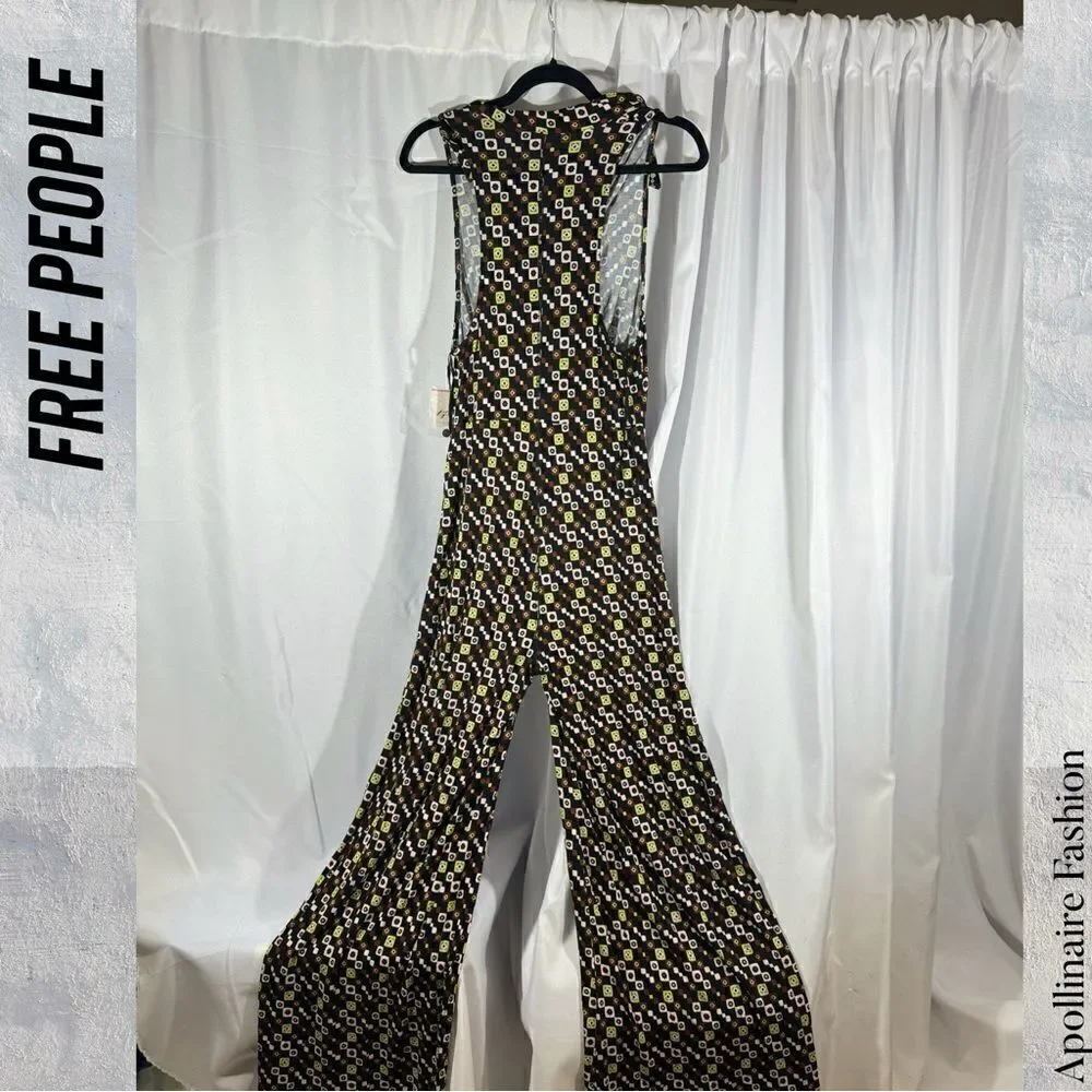 FREE PEOPLE SHAYLA HALTER JUMPSUIT IN BLACK COMBO SMALL NWT